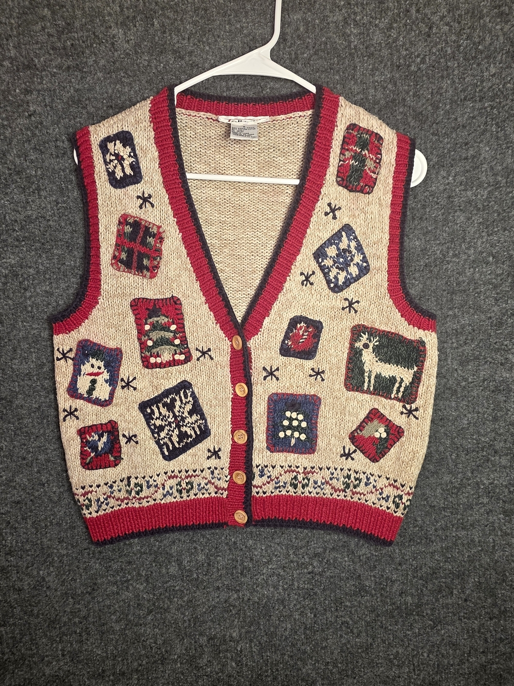Vintage Talbots Sweater Vest Small Ramie Cotton Knit Christmas Novelty Winter S